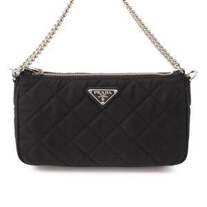 Prada Tessuto Impuntu Chain Handbag Triangle Plate Black